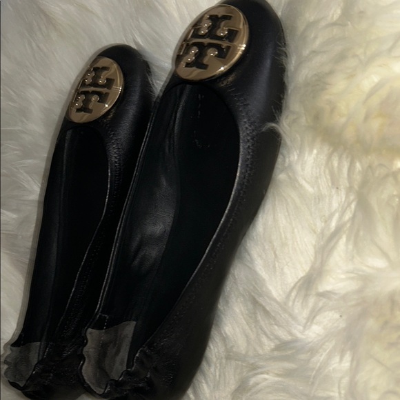 Tory Burch Black Flats with Gold Logo - Picture 3 of 7